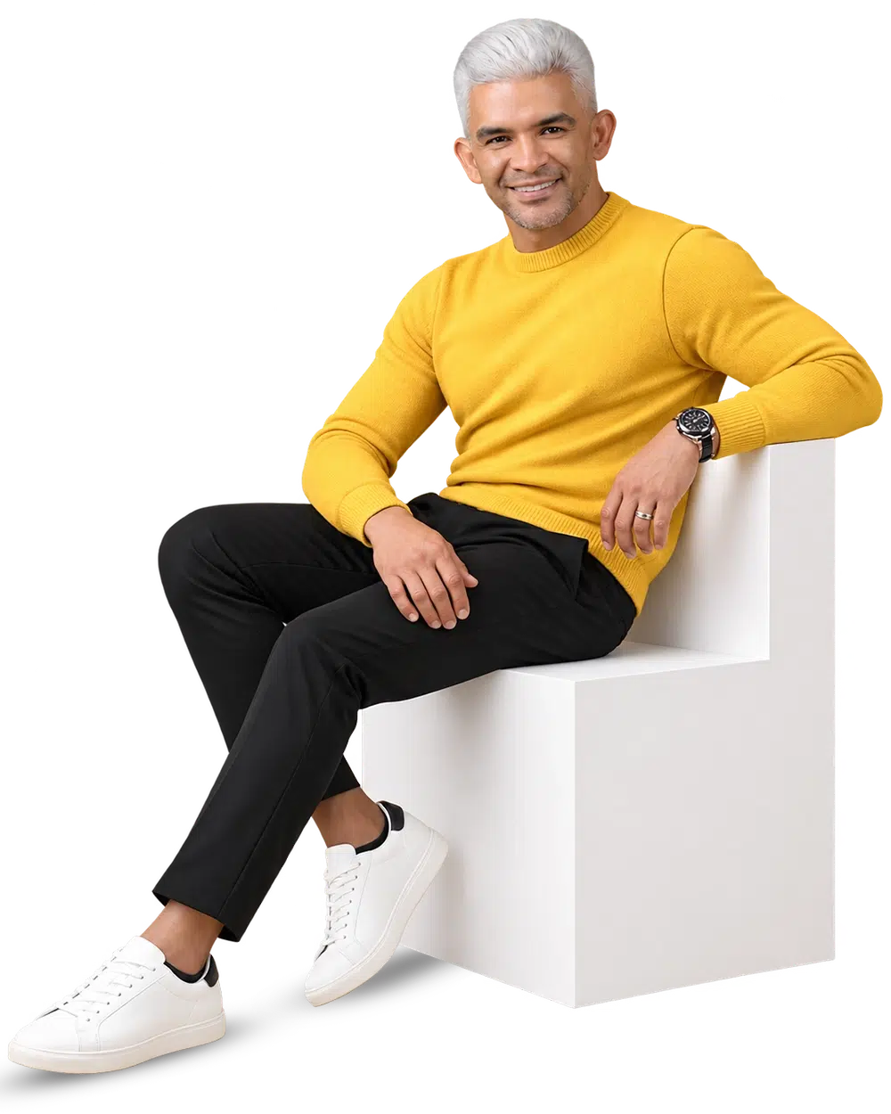 Portrait of Aws Hussein, Co Founder and Managing Director of TSMEMJE and RSMAT Printing, against a golden background 